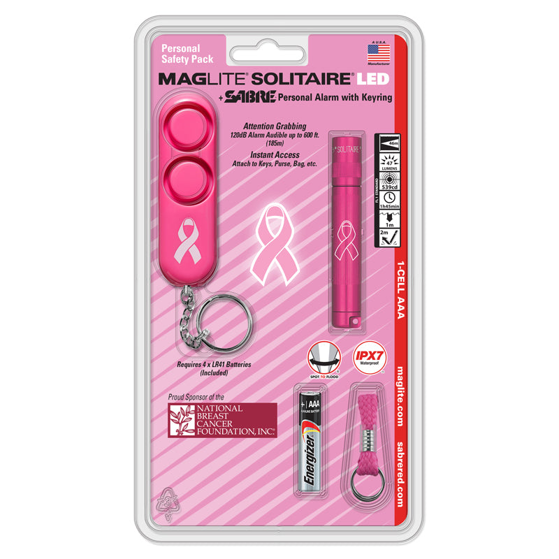 MAGLITE SJ3AUD6 Φακός Solitaire LED NBCF ροζ & SABRE KIT συναγερμού